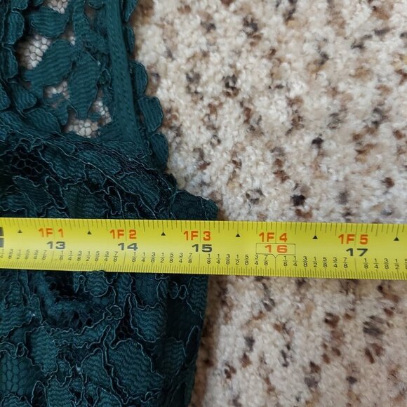 NEW Davids Bridal Formal Dress Forest Green Lace Chiffon 1 Shoulder Size 6 - Picture 3 of 15